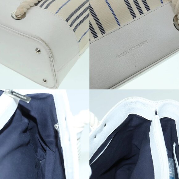 BURBERRY Rope handle Hand Bag Canvas Leather White Blue Silver Auth 92982 - Picture 15 of 15